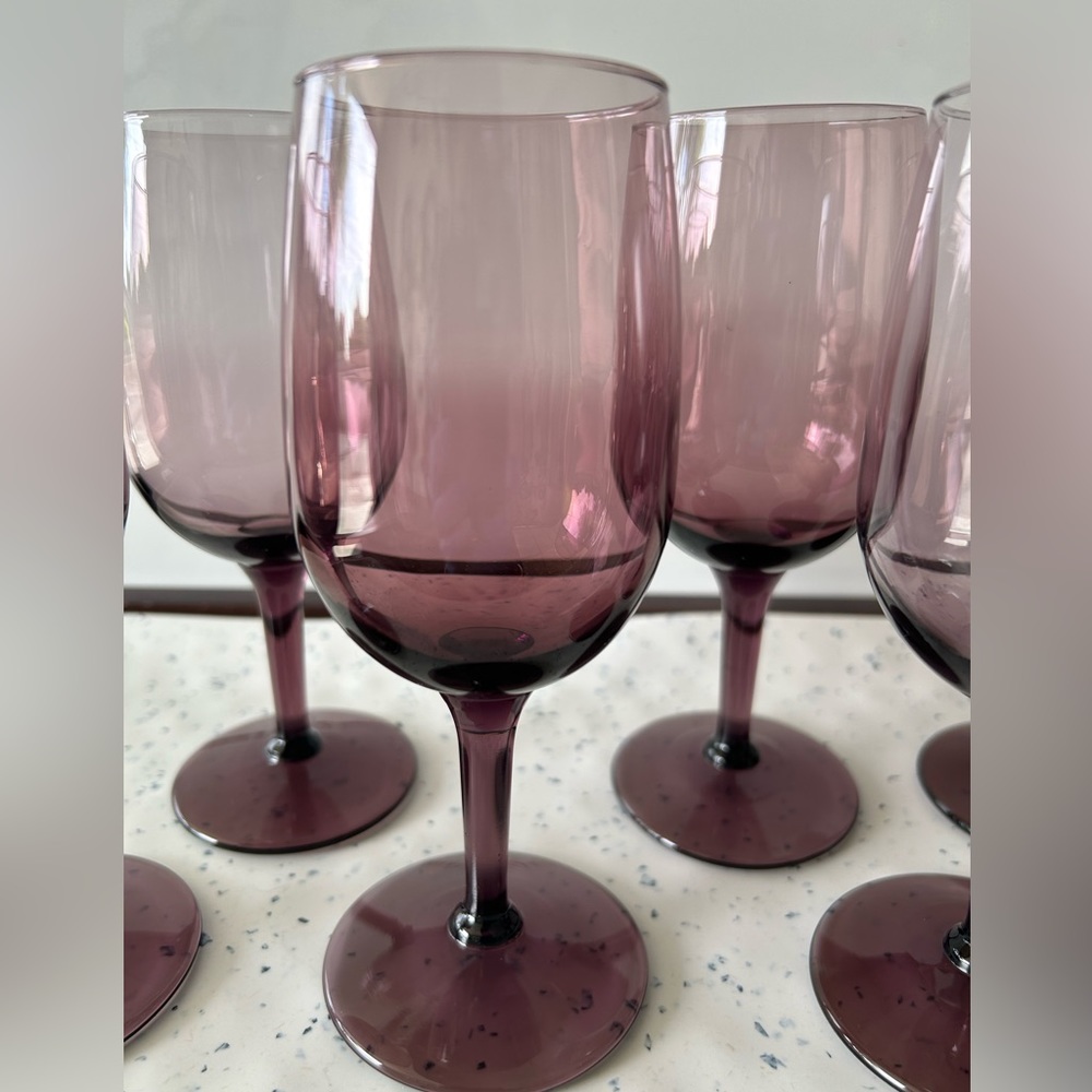Retro Amethyst Wine Glasses Goblet Small Size 6in Set Of 4 - Picture 4 of 10